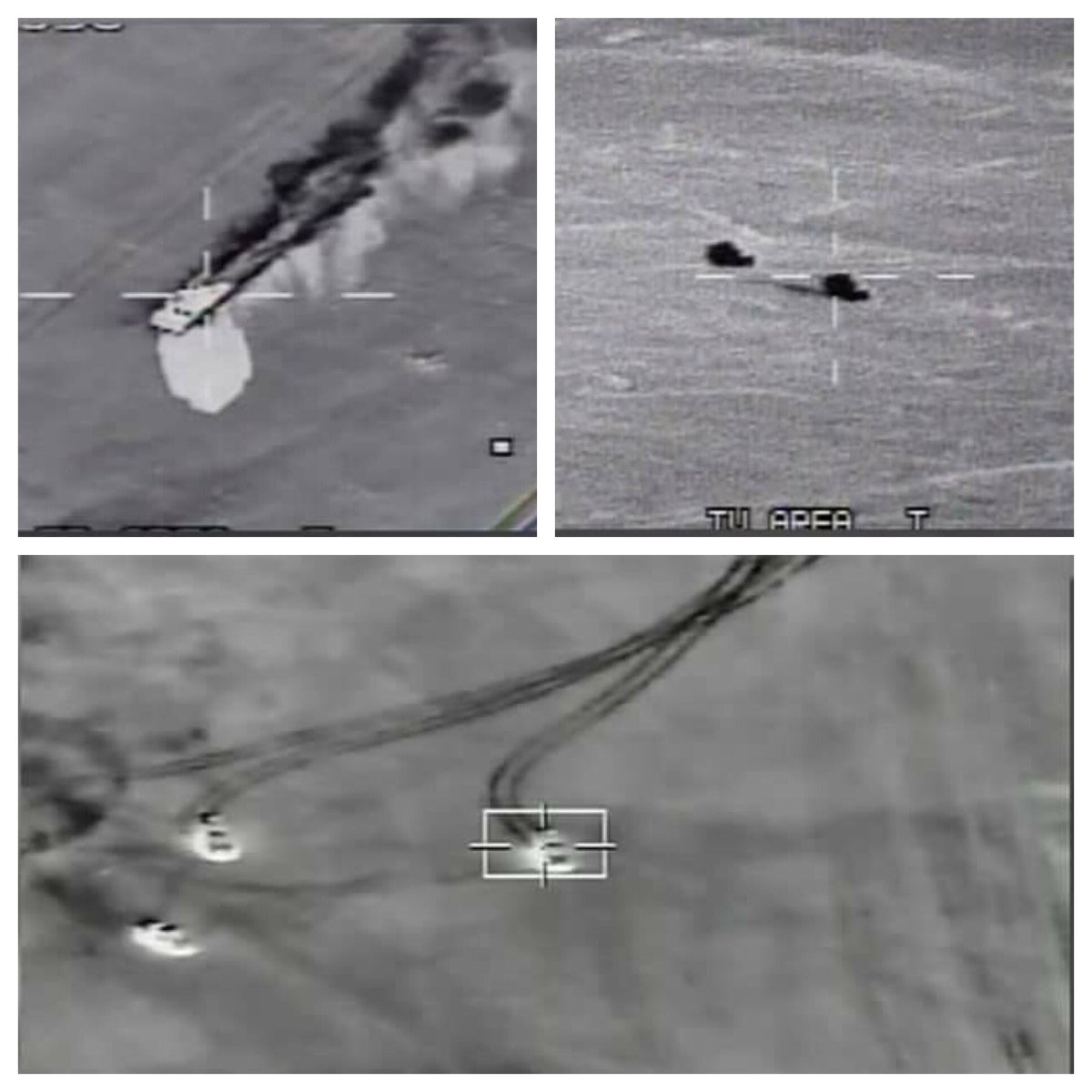 Initial images of the Egypt|ian Airforce destroying 10 weapons laden trucks on the border with Libya   