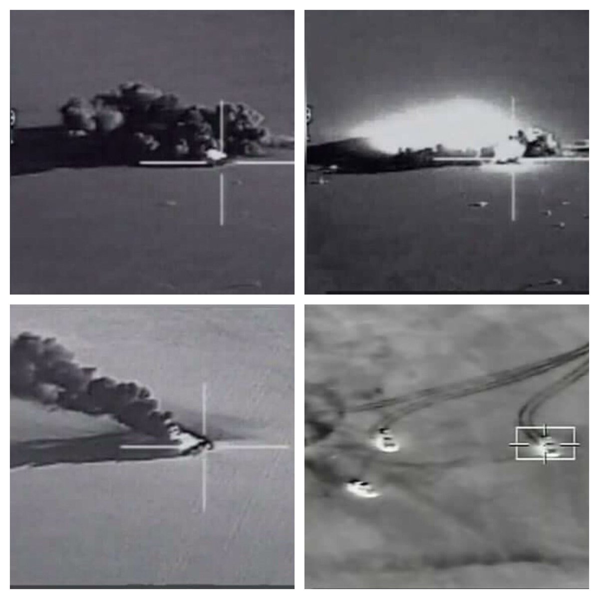 Initial images of the Egypt|ian Airforce destroying 10 weapons laden trucks on the border with Libya   