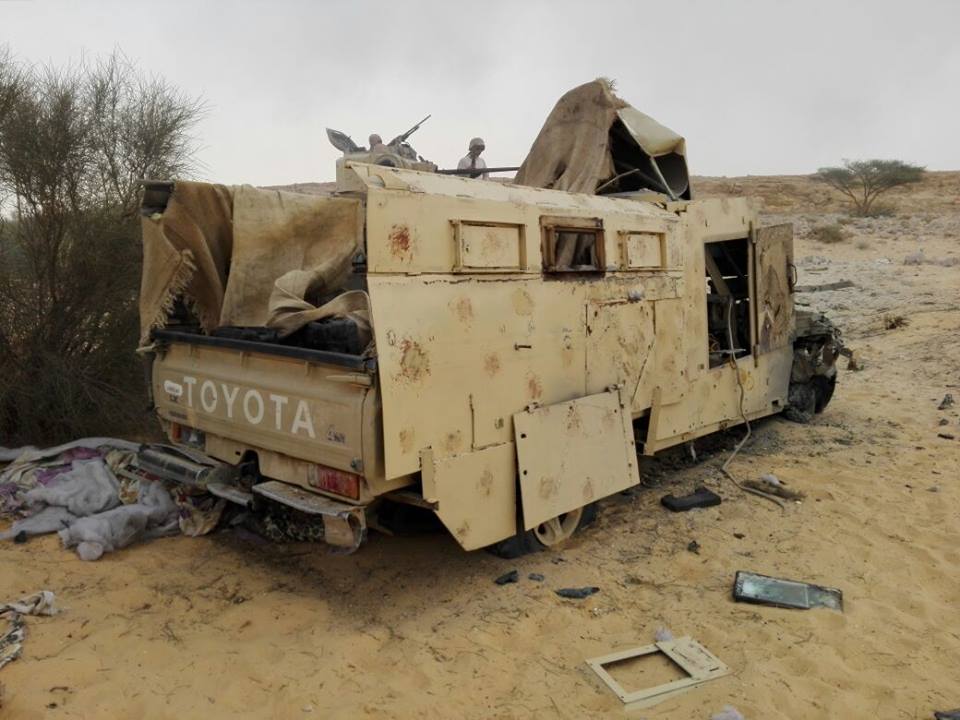 An extremely rare (to the area) ISIS improvised up-armored SVBIED (rarity showing in relative bad quality) captured in North Sinai along with explosives and IED making material   