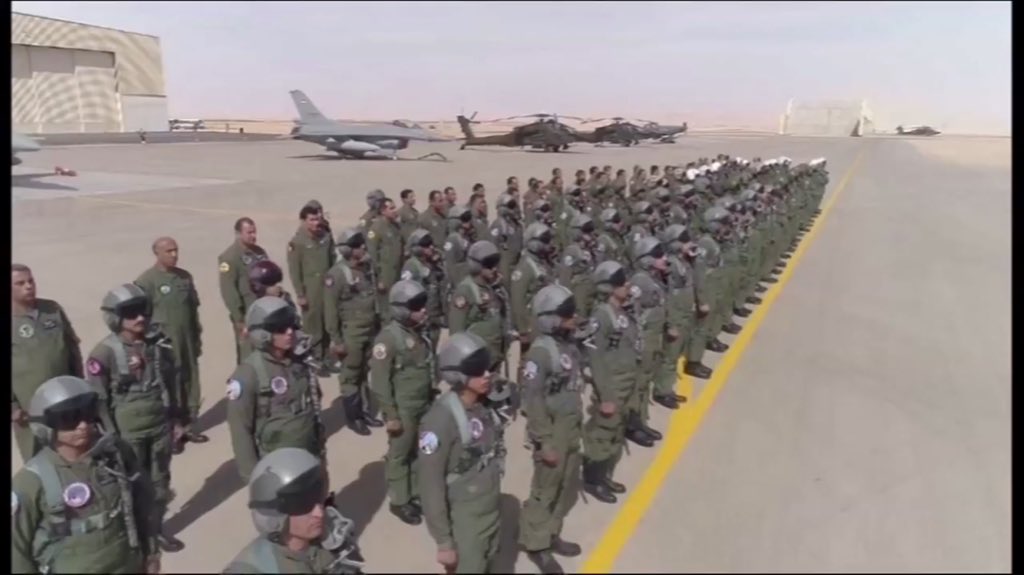 The Air Force warplanes spotted during the visit of president Al-Sisi to Malez air base in Central Sinai today .  F-16 Block 52 fighter jets  AH-64 Apache attack helicopters  AT-802U air tractor light ground support and surveillance aircraft   