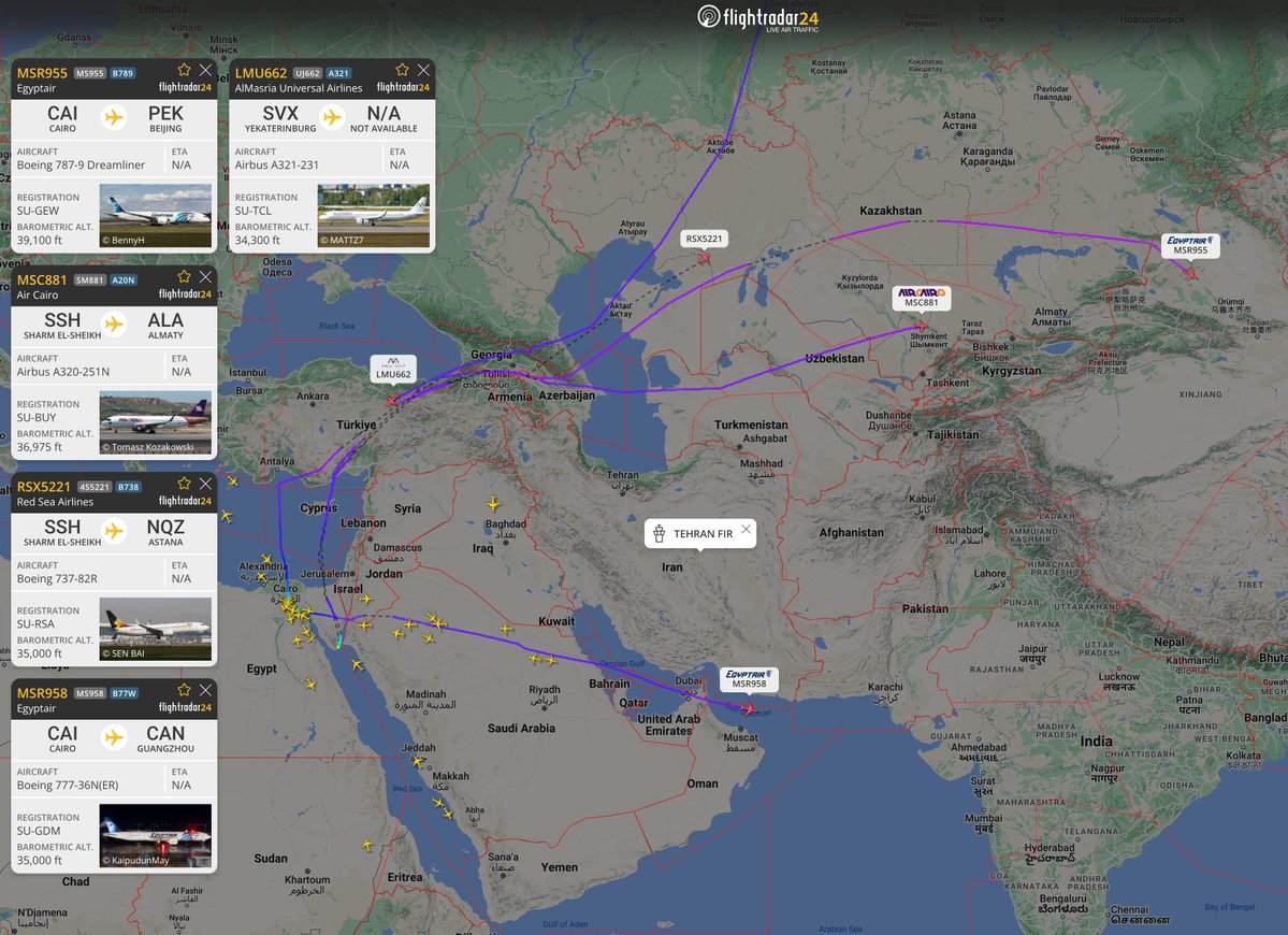 Egypt has issued a NOTAM instructing Egyptian airlines avoid Iranian airspace between 0100-0400 UTC on 8 Aug. Egyptian carriers route around Iran already as normal procedure