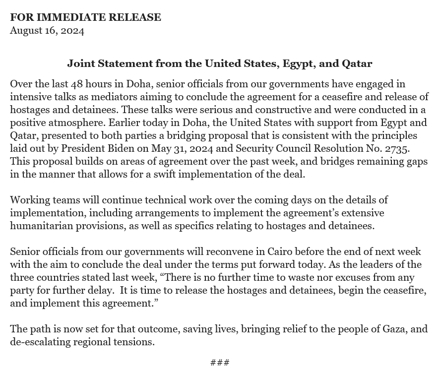 The US bridging proposal builds on areas of agreement over the past week, and bridges remaining gaps in the manner that allows for a swift implementation of the deal