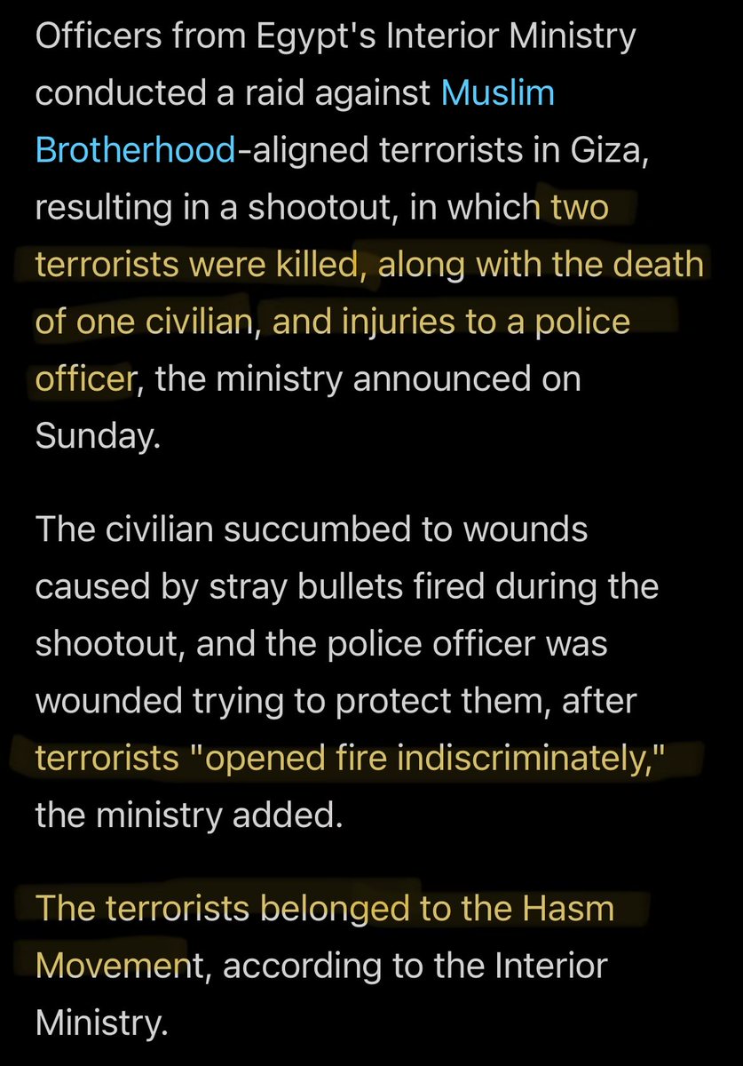 As forças do Ministério do Interior egípcio realizaram uma operação em Gizé, resultando na morte de dois militantes do Movimento Hasm e um civil, além de ferir um policial.